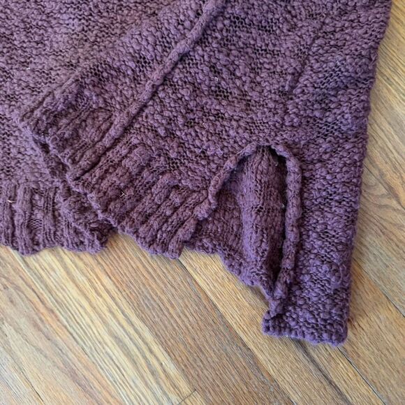 Free People Women Mauve Sheer Front Chunky Knit Pretty Pointelle Vee Sweater Sma - Picture 5 of 9